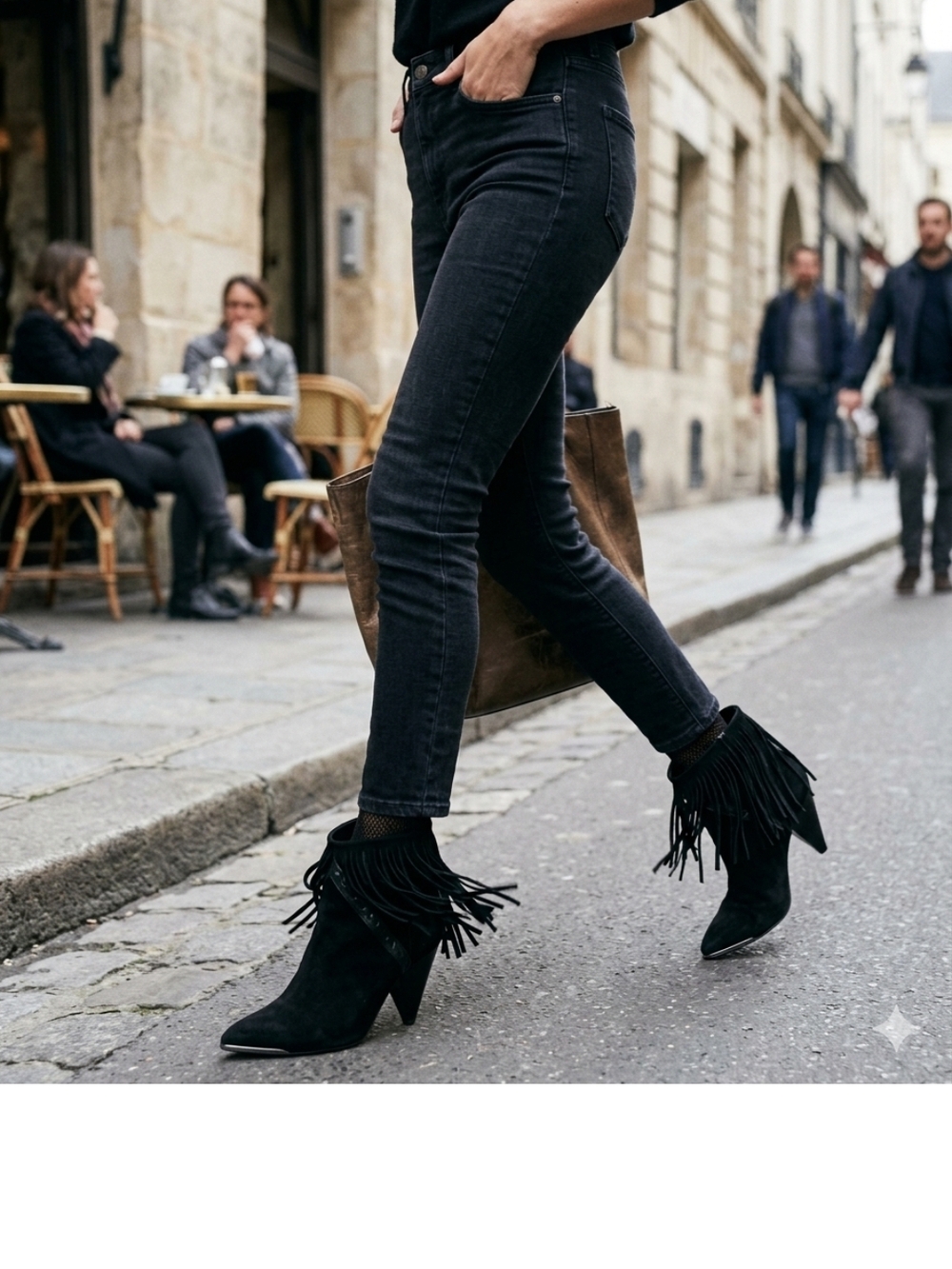Womens IRO Xabea Black Suede Fringe Trim Accent Ankle Boots